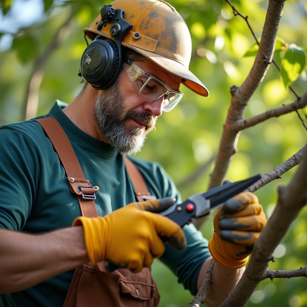 Giardiniere esperto specializzato nella potatura di alberi ornamentali