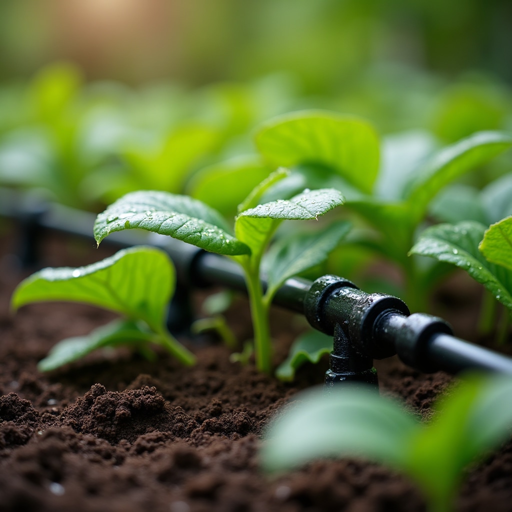 Impianto di irrigazione a goccia installato in un giardino privato