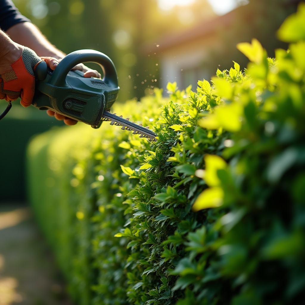 Potatura professionale di siepi in un giardino residenziale romano