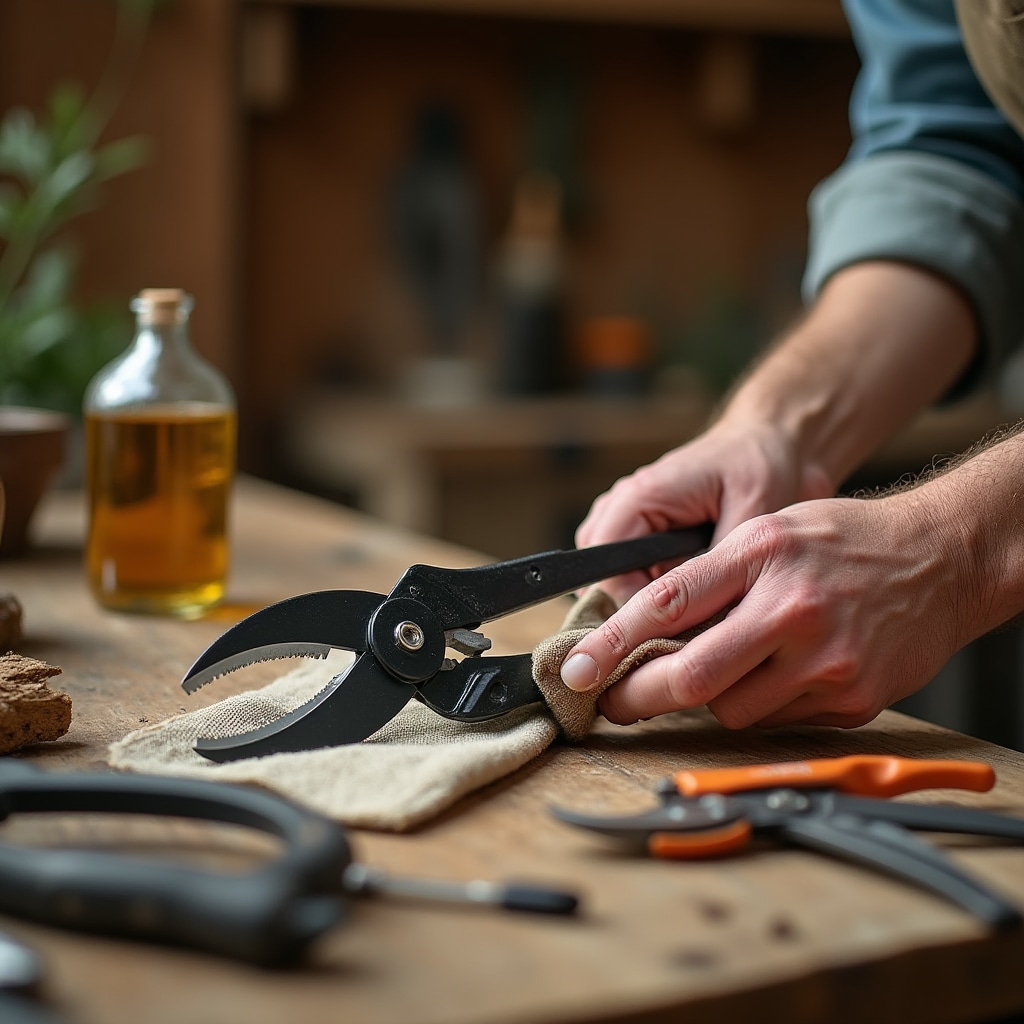 Strumenti da giardinaggio puliti e mantenuti pronti per l'uso